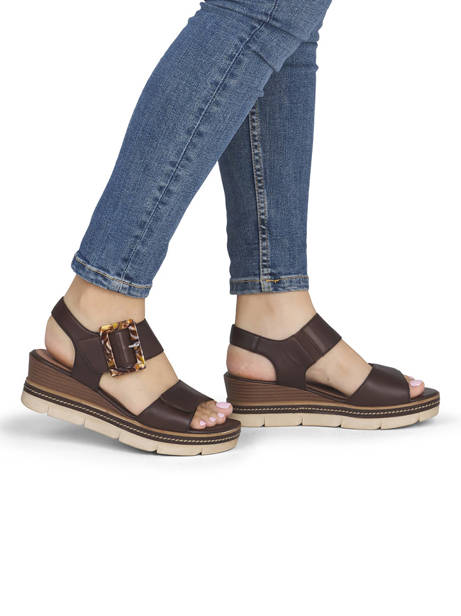 Sandales Talon Compensé En Cuir Remonte Marron women 25 vue secondaire 1