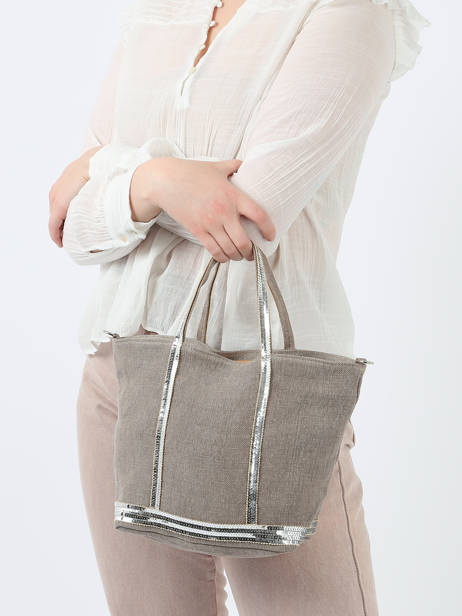 Petit Cabas Zippé Lin Et Paillettes Vanessa bruno Beige cabas lin 31V40435 vue secondaire 1